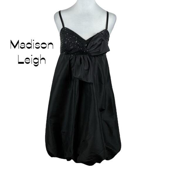 Madison Leigh Black Sequined DollCore Party Event Balloon Hem Dress NWOT Size 10 - Picture 2 of 9